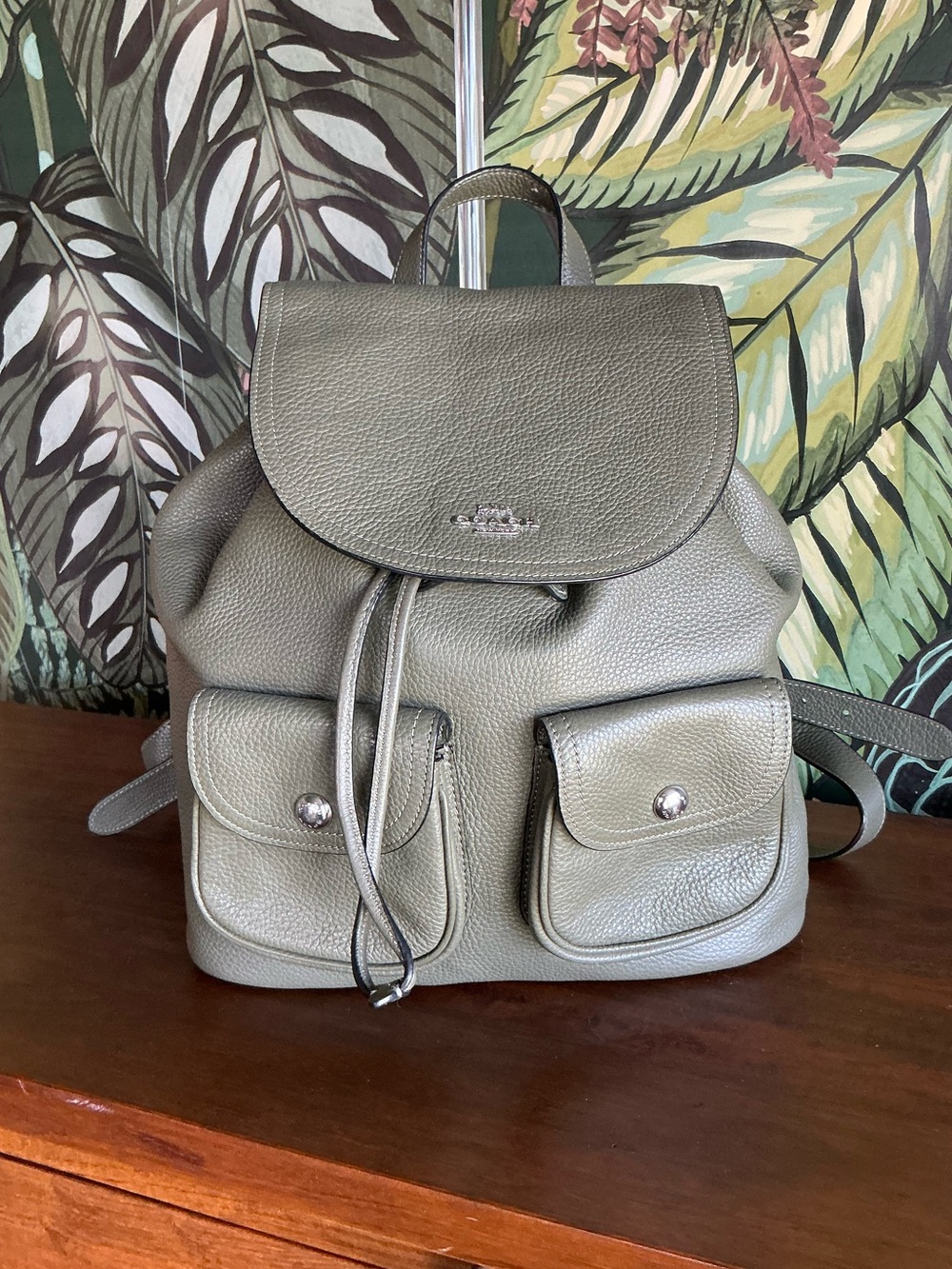 Coach Pennie Pebbled Leather Backpack - Olive Green